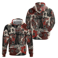 Sacred Heritage Zip Hoodie African Abstract Baobab Tree, Ethnic Symbols, and Red-Black Pattern - Wonder Print Shop