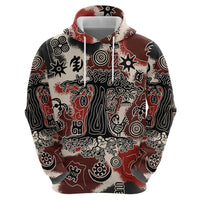 Sacred Heritage Zip Hoodie African Abstract Baobab Tree, Ethnic Symbols, and Red-Black Pattern - Wonder Print Shop