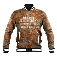We Carry The Wisdom Baseball Jacket African Ancient Symbols, Earthy Tones, and Ancestral Wisdom Quote - Wonder Print Shop