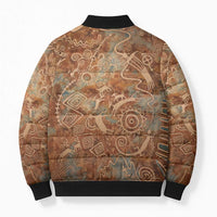 We Carry The Wisdom Bomber Puffer Jacket African Ancient Symbols, Earthy Tones, and Ancestral Wisdom Quote - Wonder Print Shop