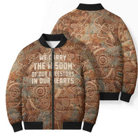 We Carry The Wisdom Bomber Puffer Jacket African Ancient Symbols, Earthy Tones, and Ancestral Wisdom Quote - Wonder Print Shop