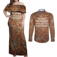 We Carry The Wisdom Couples Matching Off Shoulder Maxi Dress and Long Sleeve Button Shirt African Ancient Symbols, Earthy Tones, and Ancestral Wisdom Quote - Wonder Print Shop