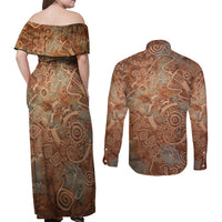 We Carry The Wisdom Couples Matching Off Shoulder Maxi Dress and Long Sleeve Button Shirt African Ancient Symbols, Earthy Tones, and Ancestral Wisdom Quote - Wonder Print Shop