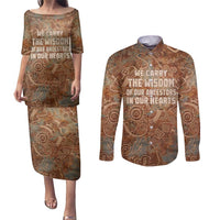 We Carry The Wisdom Couples Matching Puletasi and Long Sleeve Button Shirt African Ancient Symbols, Earthy Tones, and Ancestral Wisdom Quote - Wonder Print Shop