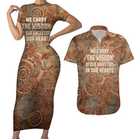 We Carry The Wisdom Couples Matching Short Sleeve Bodycon Dress and Hawaiian Shirt African Ancient Symbols, Earthy Tones, and Ancestral Wisdom Quote - Wonder Print Shop