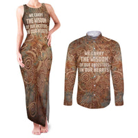 We Carry The Wisdom Couples Matching Tank Maxi Dress and Long Sleeve Button Shirt African Ancient Symbols, Earthy Tones, and Ancestral Wisdom Quote - Wonder Print Shop