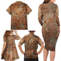 We Carry The Wisdom Family Matching Long Sleeve Bodycon Dress and Hawaiian Shirt African Ancient Symbols, Earthy Tones, and Ancestral Wisdom Quote - Wonder Print Shop