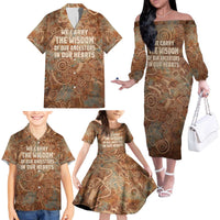 We Carry The Wisdom Family Matching Off The Shoulder Long Sleeve Dress and Hawaiian Shirt African Ancient Symbols, Earthy Tones, and Ancestral Wisdom Quote - Wonder Print Shop