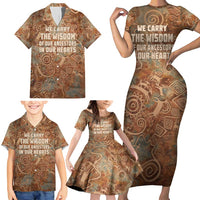 We Carry The Wisdom Family Matching Short Sleeve Bodycon Dress and Hawaiian Shirt African Ancient Symbols, Earthy Tones, and Ancestral Wisdom Quote - Wonder Print Shop