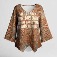 We Carry The Wisdom Kimono Sleeve Blouse African Ancient Symbols, Earthy Tones, and Ancestral Wisdom Quote - Wonder Print Shop