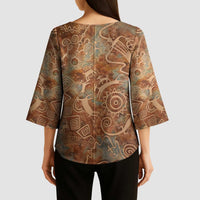 We Carry The Wisdom Kimono Sleeve Blouse African Ancient Symbols, Earthy Tones, and Ancestral Wisdom Quote - Wonder Print Shop