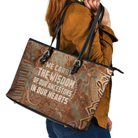 We Carry The Wisdom Leather Tote Bag African Ancient Symbols, Earthy Tones, and Ancestral Wisdom Quote - Wonder Print Shop