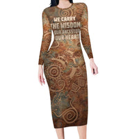We Carry The Wisdom Long Sleeve Bodycon Dress African Ancient Symbols, Earthy Tones, and Ancestral Wisdom Quote - Wonder Print Shop
