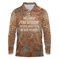 We Carry The Wisdom Long Sleeve Polo Shirt African Ancient Symbols, Earthy Tones, and Ancestral Wisdom Quote - Wonder Print Shop