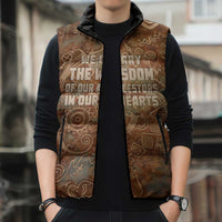 We Carry The Wisdom Sleeveless Puffer Jacket African Ancient Symbols, Earthy Tones, and Ancestral Wisdom Quote - Wonder Print Shop