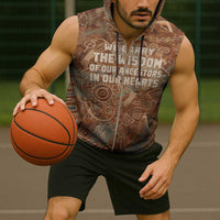 We Carry The Wisdom Sleeveless Zip Hoodie African Ancient Symbols, Earthy Tones, and Ancestral Wisdom Quote - Wonder Print Shop