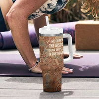 We Carry The Wisdom Tumbler With Handle African Ancient Symbols, Earthy Tones, and Ancestral Wisdom Quote - Wonder Print Shop