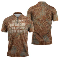 We Carry The Wisdom Zipper Polo Shirt African Ancient Symbols, Earthy Tones, and Ancestral Wisdom Quote - Wonder Print Shop
