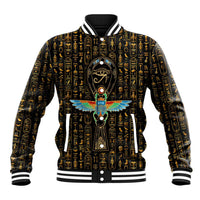 Ancient Pride Baseball Jacket African Hieroglyphic Pattern, Eye of Horus, and Sacred Scarab Symbol - Wonder Print Shop