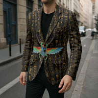 Ancient Pride Blazer African Hieroglyphic Pattern, Eye of Horus, and Sacred Scarab Symbol - Wonder Print Shop