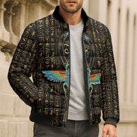 Ancient Pride Bomber Puffer Jacket African Hieroglyphic Pattern, Eye of Horus, and Sacred Scarab Symbol - Wonder Print Shop