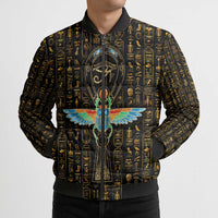 Ancient Pride Bomber Puffer Jacket African Hieroglyphic Pattern, Eye of Horus, and Sacred Scarab Symbol - Wonder Print Shop