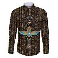 Ancient Pride Family Matching Long Sleeve Bodycon Dress and Hawaiian Shirt African Hieroglyphic Pattern, Eye of Horus, and Sacred Scarab Symbol - Wonder Print Shop
