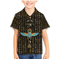 Ancient Pride Family Matching Mermaid Dress and Hawaiian Shirt African Hieroglyphic Pattern, Eye of Horus, and Sacred Scarab Symbol - Wonder Print Shop