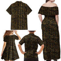 Ancient Pride Family Matching Off Shoulder Maxi Dress and Hawaiian Shirt African Hieroglyphic Pattern, Eye of Horus, and Sacred Scarab Symbol - Wonder Print Shop