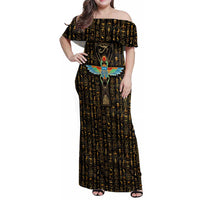 Ancient Pride Family Matching Off Shoulder Maxi Dress and Hawaiian Shirt African Hieroglyphic Pattern, Eye of Horus, and Sacred Scarab Symbol - Wonder Print Shop