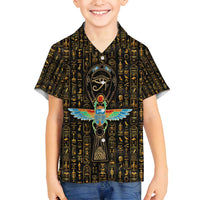 Ancient Pride Family Matching Off Shoulder Maxi Dress and Hawaiian Shirt African Hieroglyphic Pattern, Eye of Horus, and Sacred Scarab Symbol - Wonder Print Shop