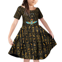 Ancient Pride Family Matching Off Shoulder Short Dress and Hawaiian Shirt African Hieroglyphic Pattern, Eye of Horus, and Sacred Scarab Symbol - Wonder Print Shop