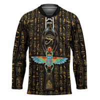 Ancient Pride Hockey Jersey African Hieroglyphic Pattern, Eye of Horus, and Sacred Scarab Symbol - Wonder Print Shop