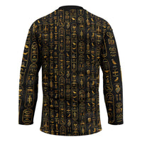 Ancient Pride Hockey Jersey African Hieroglyphic Pattern, Eye of Horus, and Sacred Scarab Symbol - Wonder Print Shop