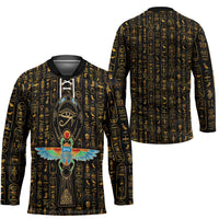 Ancient Pride Hockey Jersey African Hieroglyphic Pattern, Eye of Horus, and Sacred Scarab Symbol - Wonder Print Shop