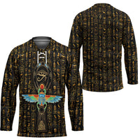 Ancient Pride Hockey Jersey African Hieroglyphic Pattern, Eye of Horus, and Sacred Scarab Symbol - Wonder Print Shop