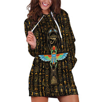 Ancient Pride Hoodie Dress African Hieroglyphic Pattern, Eye of Horus, and Sacred Scarab Symbol - Wonder Print Shop