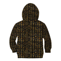 Ancient Pride Kid Hoodie African Hieroglyphic Pattern, Eye of Horus, and Sacred Scarab Symbol - Wonder Print Shop