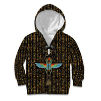 Ancient Pride Kid Hoodie African Hieroglyphic Pattern, Eye of Horus, and Sacred Scarab Symbol - Wonder Print Shop