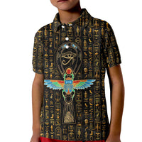 Ancient Pride Kid Polo Shirt African Hieroglyphic Pattern, Eye of Horus, and Sacred Scarab Symbol - Wonder Print Shop