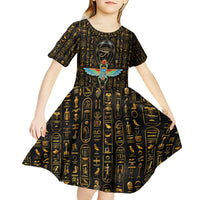 Ancient Pride Kid Short Sleeve Dress African Hieroglyphic Pattern, Eye of Horus, and Sacred Scarab Symbol - Wonder Print Shop