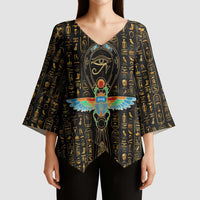 Ancient Pride Kimono Sleeve Blouse African Hieroglyphic Pattern, Eye of Horus, and Sacred Scarab Symbol - Wonder Print Shop