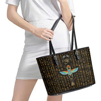 Ancient Pride Leather Tote Bag African Hieroglyphic Pattern, Eye of Horus, and Sacred Scarab Symbol - Wonder Print Shop