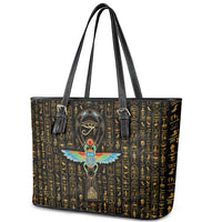 Ancient Pride Leather Tote Bag African Hieroglyphic Pattern, Eye of Horus, and Sacred Scarab Symbol - Wonder Print Shop