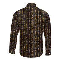 Ancient Pride Long Sleeve Button Shirt African Hieroglyphic Pattern, Eye of Horus, and Sacred Scarab Symbol - Wonder Print Shop
