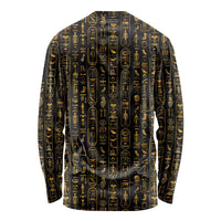 Ancient Pride Long Sleeve Shirt African Hieroglyphic Pattern, Eye of Horus, and Sacred Scarab Symbol - Wonder Print Shop