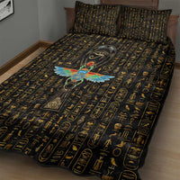 Ancient Pride Quilt Bed Set African Hieroglyphic Pattern, Eye of Horus, and Sacred Scarab Symbol - Wonder Print Shop