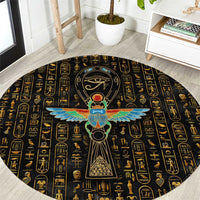 Ancient Pride Round Carpet African Hieroglyphic Pattern, Eye of Horus, and Sacred Scarab Symbol - Wonder Print Shop