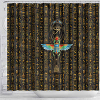 Ancient Pride Shower Curtain African Hieroglyphic Pattern, Eye of Horus, and Sacred Scarab Symbol - Wonder Print Shop