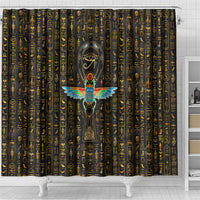 Ancient Pride Shower Curtain African Hieroglyphic Pattern, Eye of Horus, and Sacred Scarab Symbol - Wonder Print Shop